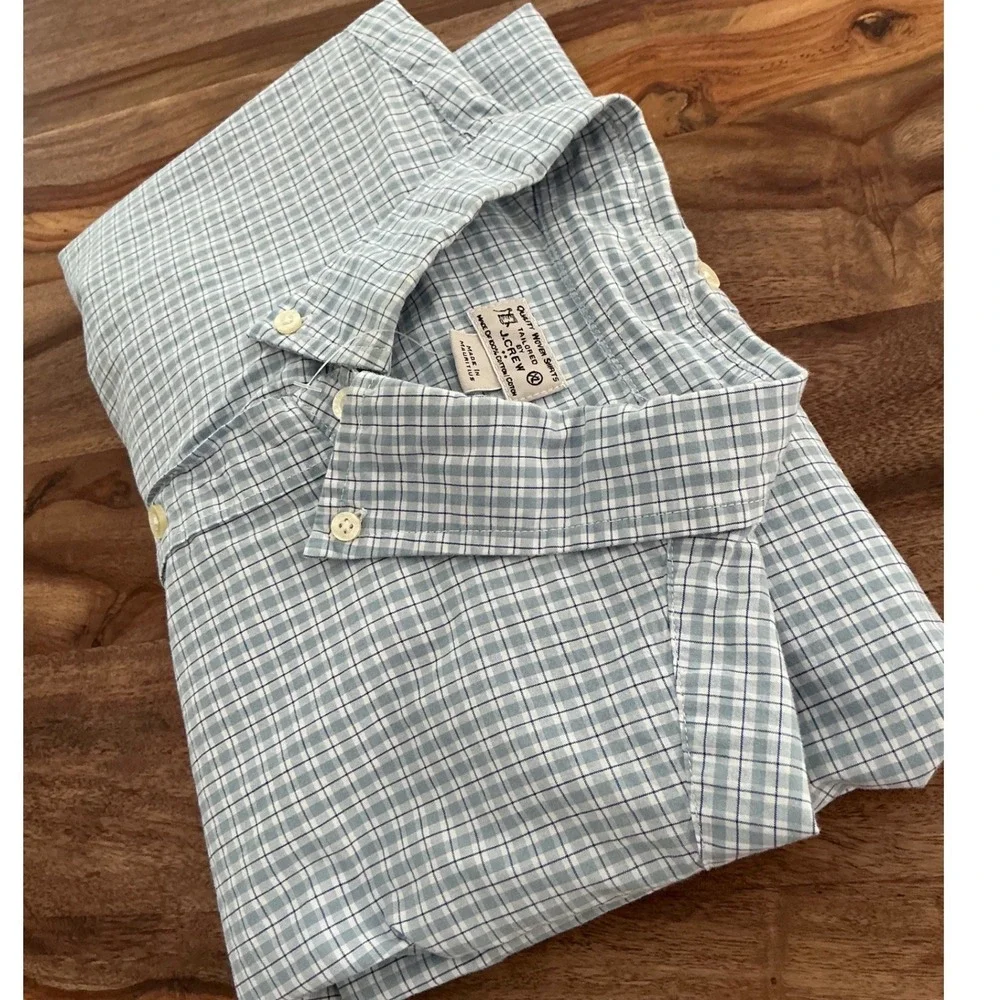 J. Crew Mens Blue White Micro Check Cotton Button Down Shirt XL‎ 47238 FA14